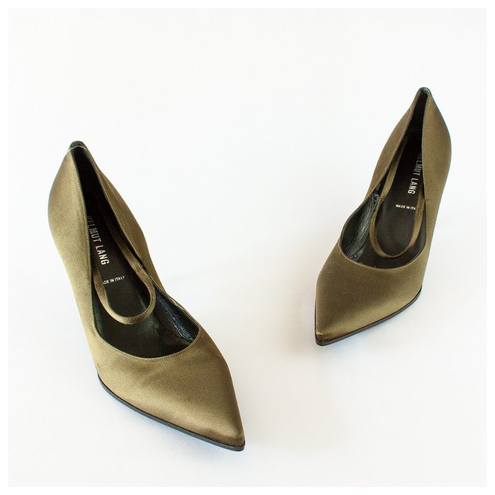 Helmut Lang olive-green satin pumps